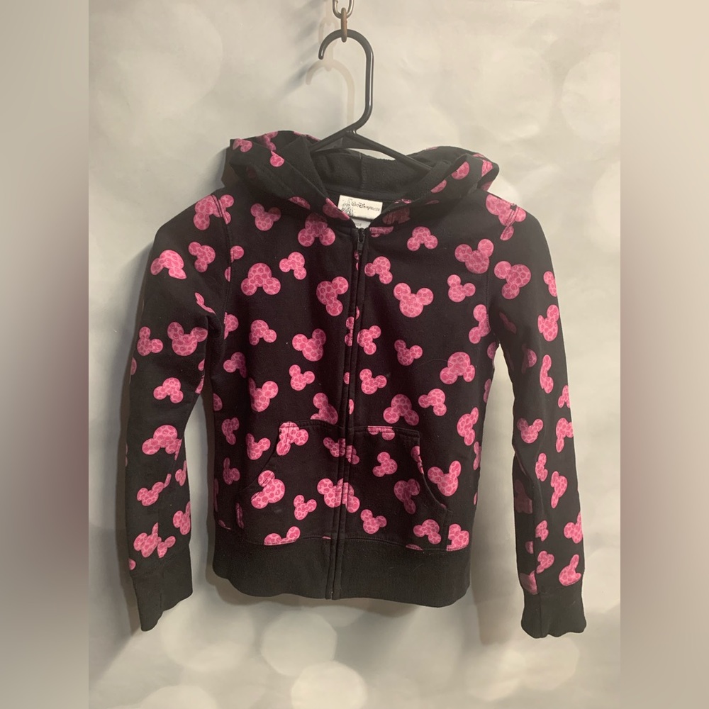 Walt Disney World Pink Cheetah Mickey Ears‎ zip up hoodie kids Large